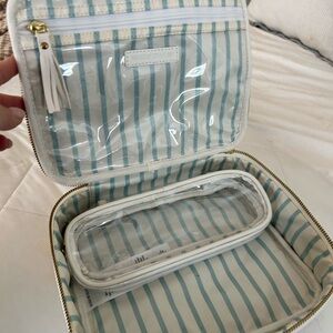 Mark and Graham Blue Striped Cosmetic Bag Set